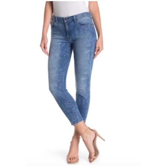Jen7 by 7 For All Mankind Light Blue Floral Skinny Ankle Jeans Size 10 - Picture 1 of 12
